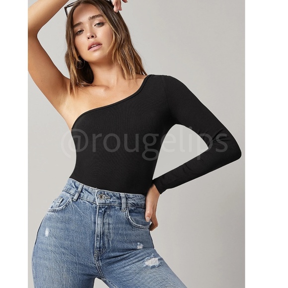 Black One Shoulder Asymmetrical Slim Fit Shirt Top - Picture 3 of 7